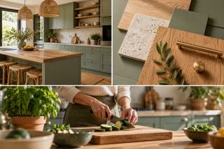 Cuisine vert sauge, quels bois et plans de travail choisir